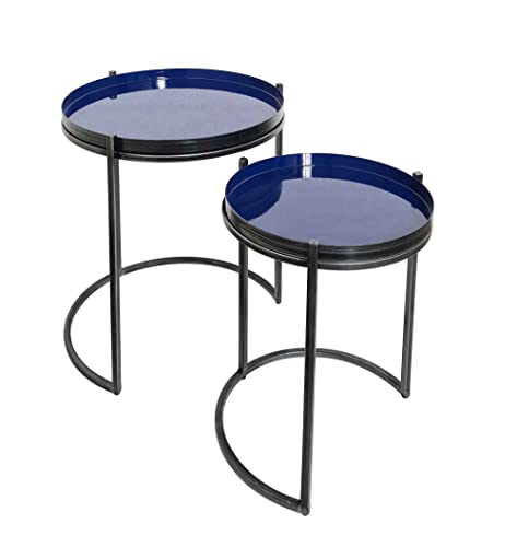 ASPECT Hannah Round Metal Tray Top Nest Of 2 Table (Grey/Blue)