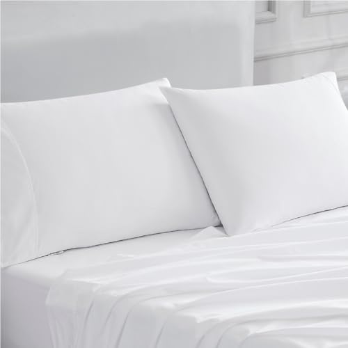 Linen Closet 400 Thread Count Ultimate Cotton Percale Standard Pillowcases, Set of 2, Arctic White