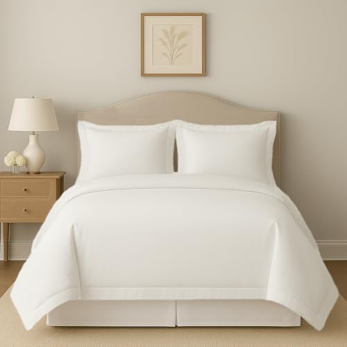 eBeddy Linens Egyptian Cotton Super King Plus 120x120 Size White Duvet Cover Set with Zipper Closer & 7 Corner Ties Soft Cozy 1 Comforter Cover and 2 Pillow Shams Durable Stitch, White Solid