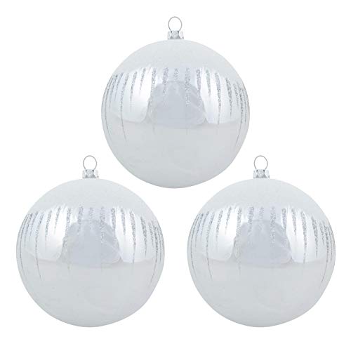 Mr Crimbo Pack of 3 Shiny Christmas Tree Baubles With Glitter Snowscape - Silver