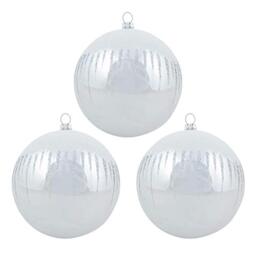 Mr Crimbo Pack of 3 Shiny Christmas Tree Baubles With Glitter Snowscape - Silver