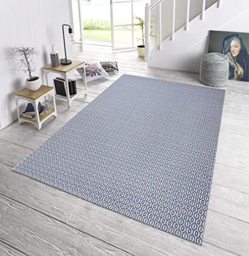 NORTHRUGS Indoor and Outdoor Rug Coin 80 x 200 cm - Weatherproof Modern Plain All-Over Plain Design Runner for Balcony Patio Garden Conservatory Living Room Rug Waterproof in Blue