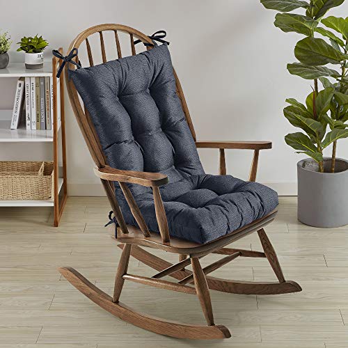 "Sweet Home Collection Rocking Chair Cushion Premium Tufted Pads Non Skid Slip Backed Set of Upper and Lower with Ties, 21"" X 17""/17"" X 17"", Navy Blue"