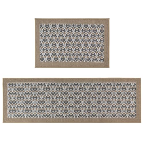 JVL Allure Machine Washable Entrance Doormat and Runner Set - Beige