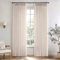 Birch Pinch Pleated Linen Curtains 90 Inch Length 2 Panels Boho Farmhouse Pleated Drapes with Rings and Hooks Back Tab Semi Sheer Curtains for Living Room Bedroom