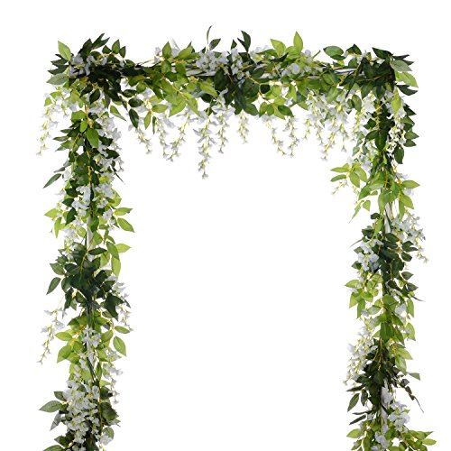 (White) - 4Pcs 2m/piece Artificial Flowers Silk Wisteria Garland-Dearhouse Artificial Wisteria Vine Ratta Silk Hanging Flower For Home Garden Outdoor Ceremony Wedding Arch Floral Decor (White)