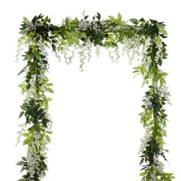 (White) - 4Pcs 2m/piece Artificial Flowers Silk Wisteria Garland-Dearhouse Artificial Wisteria Vine Ratta Silk Hanging Flower For Home Garden Outdoor Ceremony Wedding Arch Floral Decor (White)