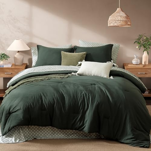 Monbix King Size Comforter Set- 7 Pieces Soft Bed in a Bag King Bedding Set - All Season Deep Forest Prewashed Comforter with Sheets, Pillowcases & Shams