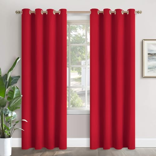 YoungsTex Red Blackout Curtains 90 Inches Length for Living Room - Thermal Insulated Drapes with Grommet Room Darkening Window Treatments Christmas for Bedroom, 2 Panels, 52 x 90 Inch