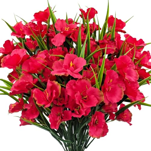 Guagb 8 Bundles Artificial Hibiscus Flowers for Outdoor Faux UV Resistant Fake Silk Plants Flower for Front Porch Pot Planters Garden Window Box Indoor Home Decor (Red)
