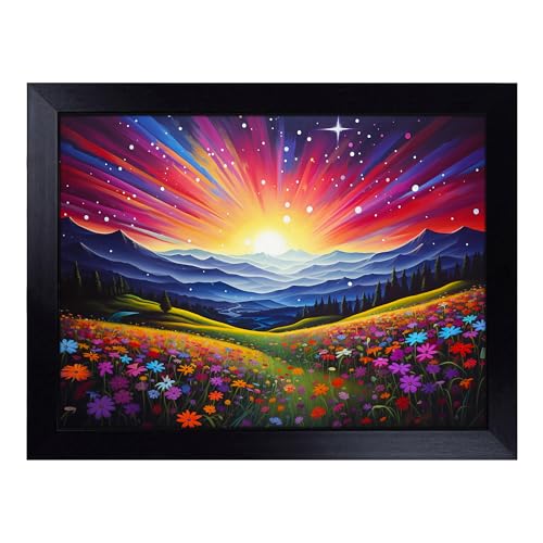 Lap Tray with Bean Bag Cushion, Shooting Star Colour Field - Handmade in the UK, Raised Wooden Edge, Padded Cushion, Heat-Resistant Wipe-Clean Surface, for Meals, Laptops and Crafts