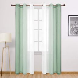 DWCN Light Sage Ombre Sheer Curtains - 84 inches Long Faux Linen Gradient Semi Voile Curtains for Bedroom and Living Room, Set of 2 Grommet Top Window Curtain Panels, 42 x 84 Inches Long, Sage Green