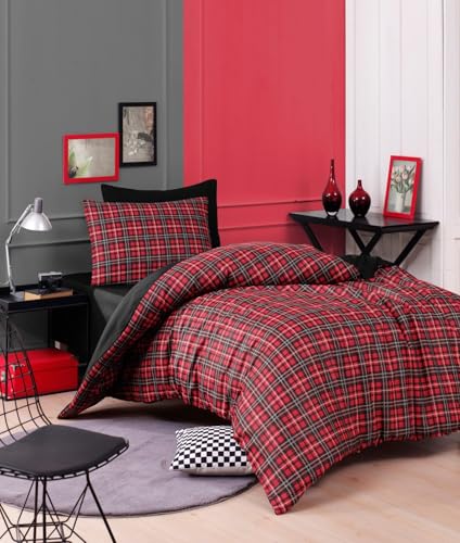 Nuit Des Rêves Christmas-Themed Single Quilt Cover Set, Red, 135 x 200 cm Duvet & 80 x 80 cm Pillowcase, 65% Cotton, 35% Polyester, Machine Washable, Button Closure