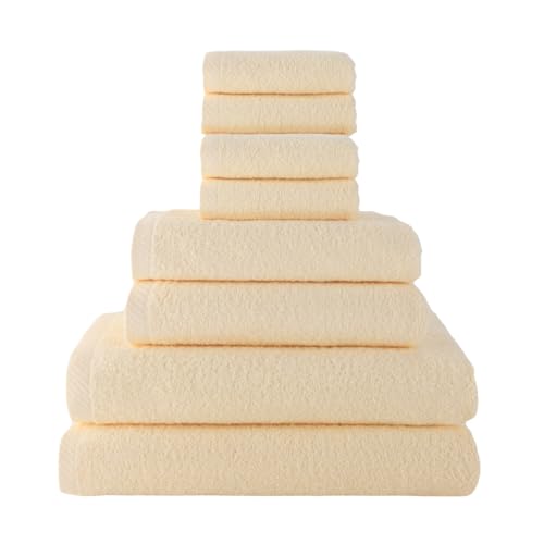 Top Towel Set of 8 Bath Towels - 2 x Shower Towels, 2 x Hands/Washbasin and 4 x Face or Bidet - 100% Soft Cotton 400 g/m² - Ideal for Modern and Stylish Bathroom
