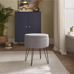 Avery Soft Velvet Storage Stool Grey