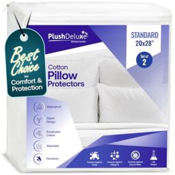 PlushDeluxe Standard Hypoallergenic 100% Waterproof Pillow Protector (set of 2) - 10 Year Warranty - Vinyl Free