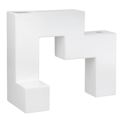 GILDE Patras Candle Holder Vase Ceramic Geometric Shape Matt White Height 23 cm x Width 28 cm