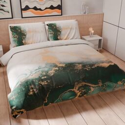 PETTI Artigiani Italiani - Single Duvet Cover 160 x 200 cm, Microfibre Duvet Cover with Digital Print + 1 Pillowcase 50 x 80 cm - Made in Italy - Marble Emerald