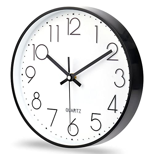 jomparis 10 Inch Black Wall Clock Battery Operated Silent & Non-Ticking Wall Clock Classic Clock for Home, Office, Bedroom, School, 25.40 cm