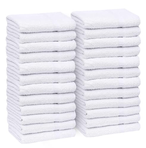 "GOLD TEXTILES 24 NEW WHITE (15""x25"") HOTEL HAND TOWELS 100% COTTON 10/S WEAVE THIN LIGHT WEIGHT QUICK DRYING"