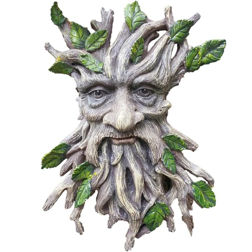Euiroet Charming Tree Face Garden Decor, Whimsical Old for Man Resin Statue with Foliage Features, Large Outdoor Tree Hugger for Yard Art,Halloween Trees Decorations Outdoor Wall Mounted Statue