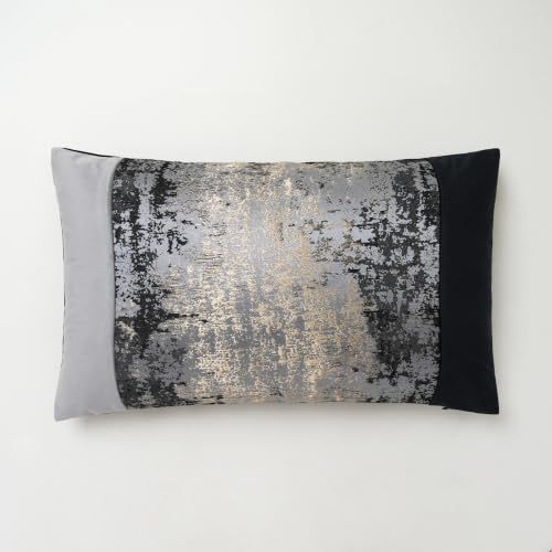 THE-TINOART Rectangle Throw Pillow 12X20 Gray and Glitter Gold Throw Pillow Covers Cute Throw Pillows Patchwork Design Accent Pillows Cover for Grey Couch Sofa Bed 1Piece