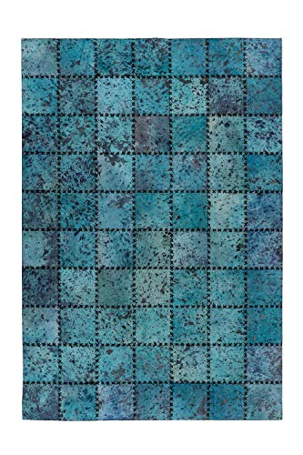 One Couture Leather Patchwork Rug Fur Carpets Leather Carpet Stitched Stitches Blue Turquoise Living Room Rug Dining Room Rug Runner Hallway Runner Size 120 cm x 170 cm