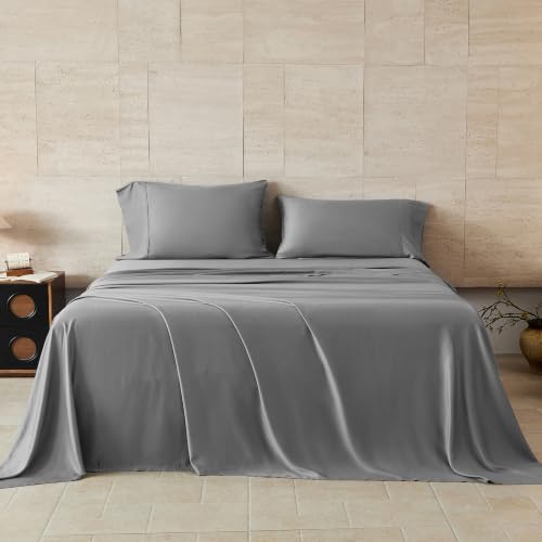 "GOKOTTA 4-Pcs Full Sheet Set, 100% FSC?? Certified Rayon Derived from Bamboo Sheets, 15"" Pocket Full Size Bed Sheets with Elastic Corner Straps, Cooling Sheets for Hot Sleepers, Soft & Breathable, Grey"