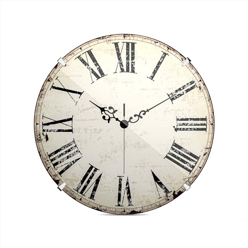 Mebus Vintage Wall Clock with Roman Numerals, No Ticking Noises Thanks to Precise Quartz Movement, Dome Glass Cover, Diameter 35 cm, Antique