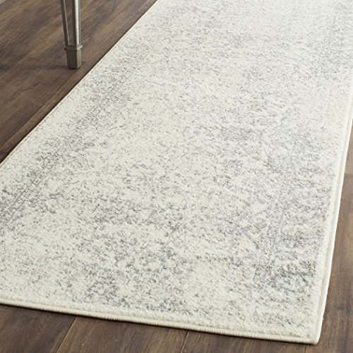 Safavieh Distressed Rug for Living Room, Dining Room, Bedroom - Adirondack Collection, Short Pile, in Ivory and Silver, 76 X 180 cm
