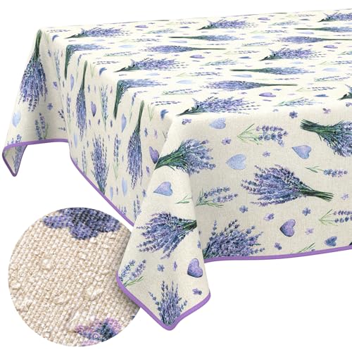 ANRO Washable Tablecloth Lavender Purple with Hem 180 x 140 cm Indoor - Edged with hem - weatherproof garden tablecloth - table linen made of coated fabric - washable at 30 ??C