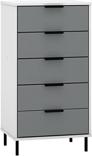 Seconique Madrid 5 Drawer Narrow Chest in Grey/White Gloss