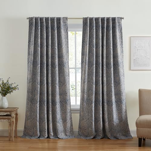 "Elrene Home Fashions Vittoria Paisley Floral Printed Blackout Window Curtain Panel, 52""x84"", Blue"
