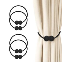 Hion Magnetic Curtain Tiebacks Black 4 Pack, Curtain Tiebacks Buckles Holdbacks Holders Hooks Clip for Home Bedroom Office Decorative Thick or Thin Curtain