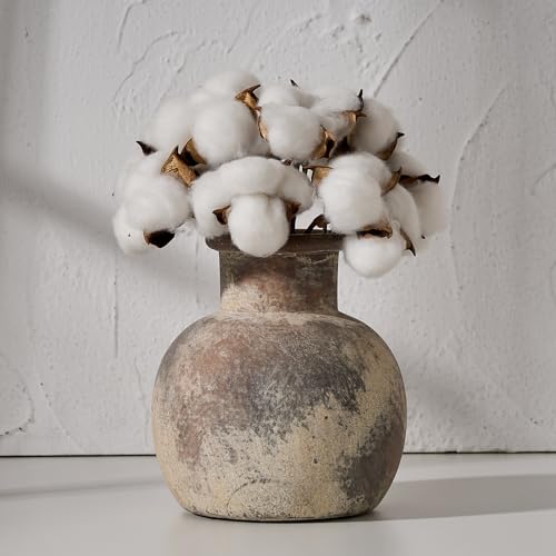 SIDUCAL Ceramic Rustic Farmhouse Pottery Decorative Flower Vase - 6 Inch Terracotta Boho Vase for Home Decor