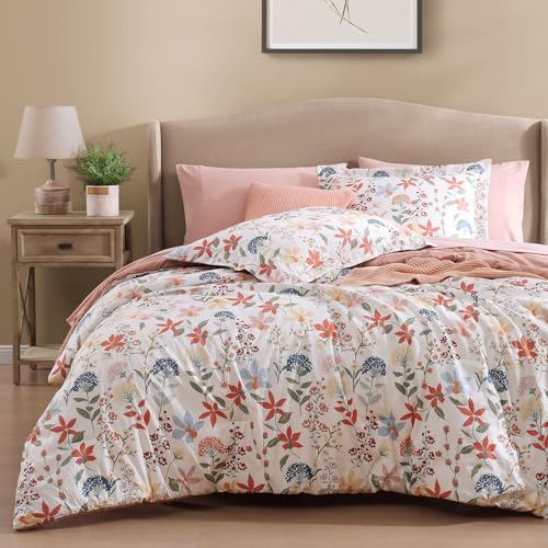 Full Size Comforter Sets - 7 Pieces Floral Bed in a Bag Full Bedding Set - Clay Pink Botanical Flowers Comforter Set with Sheets, Pillowcases & Shams for All Seasons