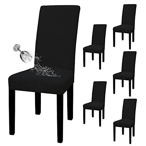 Easy-Going 100% Waterproof Dining Room Chair Cover Set of 6, Stretch Jacquard Parson Chair Slipcover Removable Washable Chair Protector for Home, Restaurant, Banquet (Large, Black)