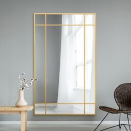 "MirrorOutlet The Fenestra - Gold Modern Contemporary Leaner and Wall Mirror 71"" X 43"" (180CM X 110CM) Silver Mirror Glass with Black Metal Frame. Landscape or Portrait.…"