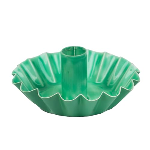 Scalloped Green Metal Dinner Candle Holder - Handmade in India with Enamel Finish - Elegant Table Decor - Versatile Use for Dinner Ambiance and Year-Round Mantlepiece Style Made by Talking Tables