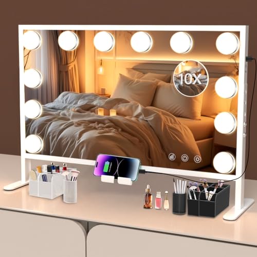 BESTOPE PRO Hollywood Vanity Mirror with Lights, Large Makeup Mirror with LED Bulbs, 3 Color Modes Touch Screen Control for Dressing Table, Bedroom, Studio