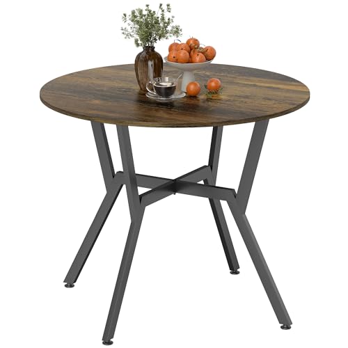 HOMCOM Dining Table, Round Kitchen Table with Black Legs, Anti-slip Foot Pads for Living Room, Dining Room, 90 x 76 cm, Rustic Brown
