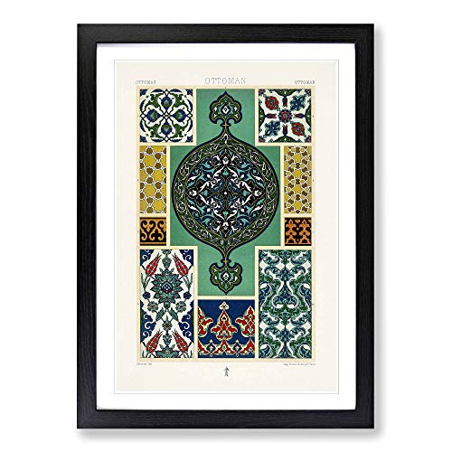 Ottoman Pattern by Albert Racinet Framed Print - A2 Black Framed Wall Art - Ready to Hang - Modern Fantasy Picture - Living Room Bedroom Lounge Office