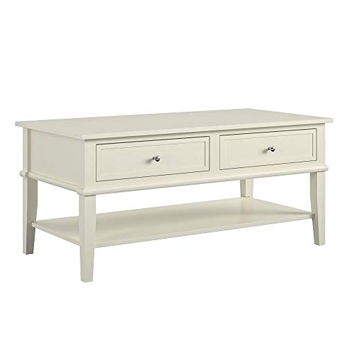 Ameriwood Franklin Coffee Table with Drawers in White, 103 x 52 x 46cm (W x D x H)