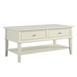 Ameriwood Franklin Coffee Table with Drawers in White, 103 x 52 x 46cm (W x D x H)