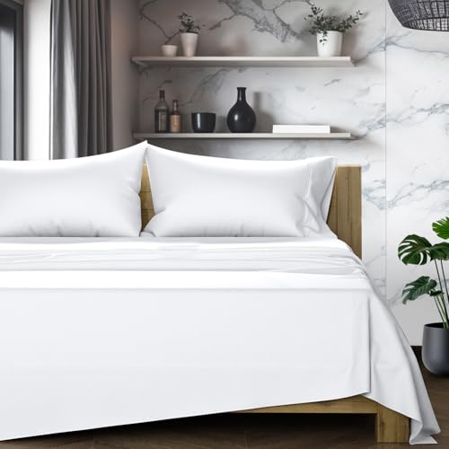 "TEXAS LINEN CO. Egyptian Cotton Sheets Queen Size Set - Luxury 1200 Series High Thread Count Egyptian Cotton Queen Sheets (4 PC, White), 17"" Deep Pocket, Soft Hotel Bedding - Star Sleepin' Collection"