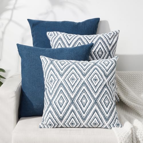 "HPUK Decorative Throw Pillow Covers Set of 4 Couch Pillows Linen Cushion Cover for Couch Sofa Living Room, 18""x18"" inches, Navy Blue"