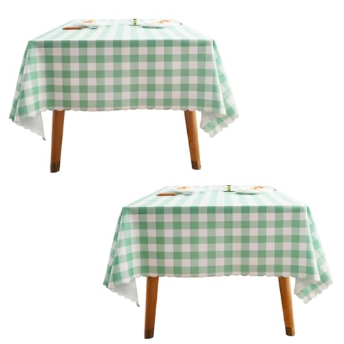 MANGATA CASA Green Gingham Tablecloth for Rectangle Tables-2Pcs Checkered Table Cloth Waterproof Kitchen & Table Linens-Polyester Buffalo Plaid Wrinkle Free Table Cover(Light Green 60x72in)