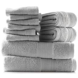 Hearth & Harbor 100% Ring Spun Cotton Bath Towels for bathroom - Luxury Bathroom Towels - Soft & Highly Absorbent Bath Towels Set, 10 Piece Set (2 Bath Towels, 2 Hand Towels, 6 Washcloths) - Silver