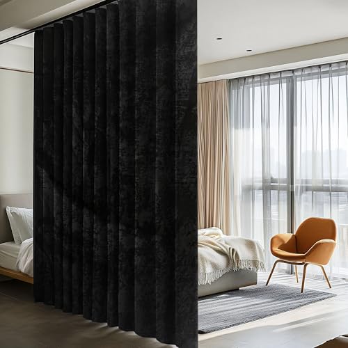 Room Divider Curtains for Ceiling Track Rod, 100% Blackout Ceiling Track Curtains with Hooks Noise Reduction Privacy Curtain for Wall Ceiling Mount Track, 8.3 ft Wide x 8 ft Tall, Black, 1 Panel