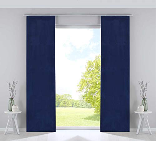 Gardinenbox Curtain Box Set of 2 Panel Curtains Blackout Sliding Curtains Milano Velvet Opaque Blackout Panel Weighting Bars 100% Polyester Blue 245 x 60 cm